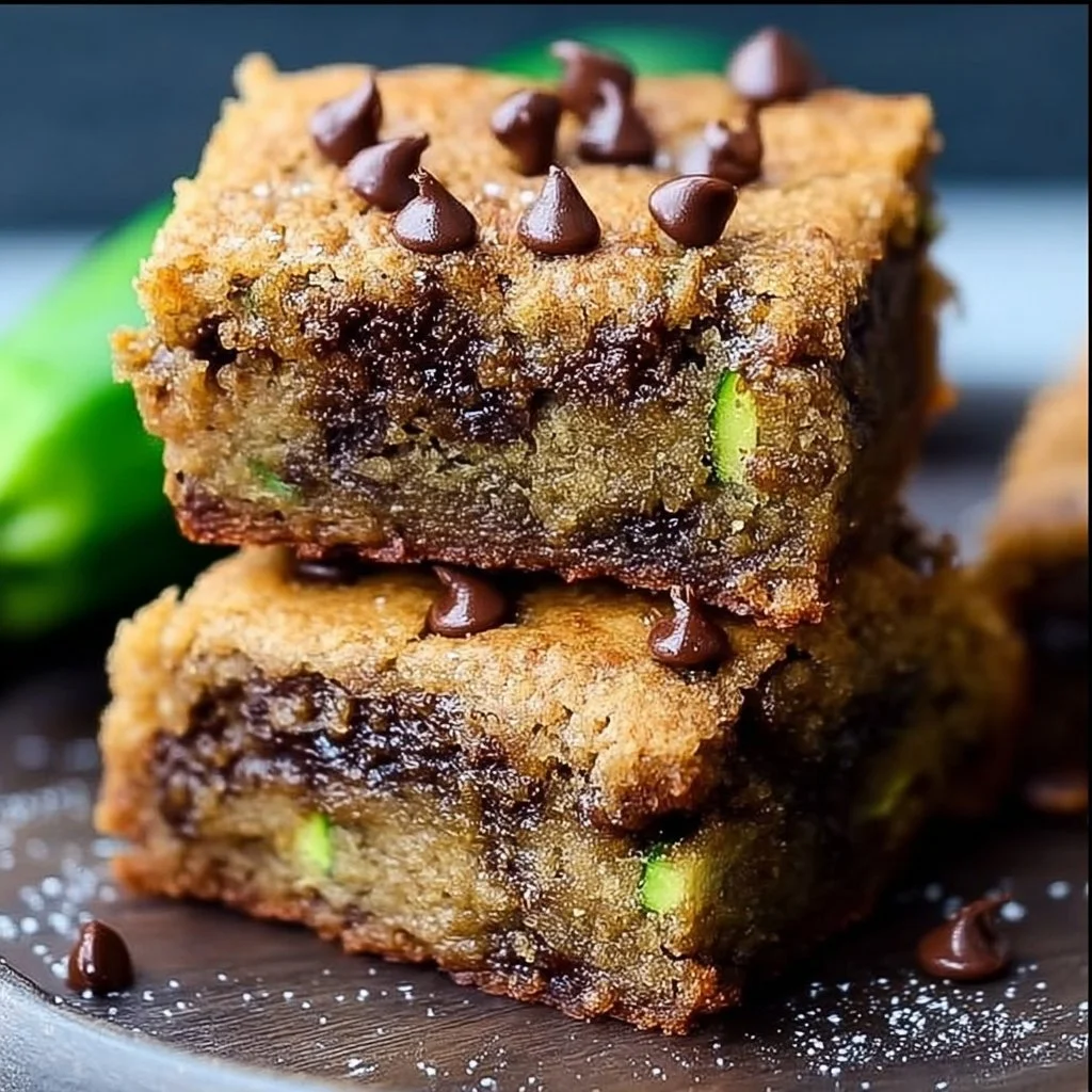 Delicious chocolate chip zucchini bars with a moist texture and chocolate chunks