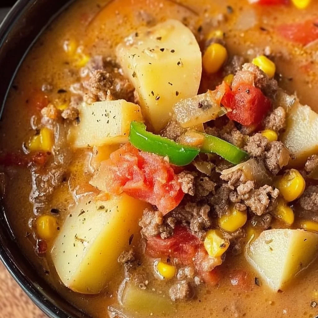 Bowl of Creamy Cowboy Soup garnished with herbs and spices