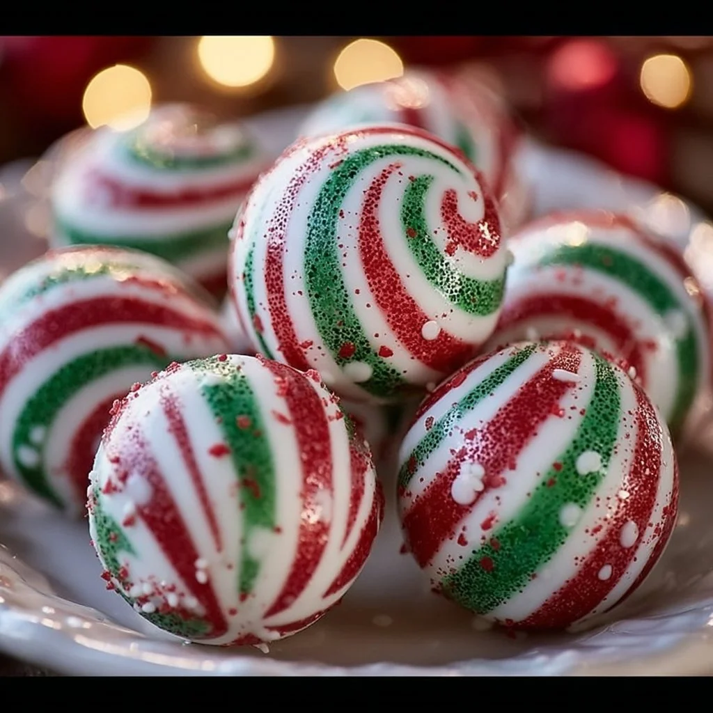Delicious no-bake soft peppermint balls on a festive plate