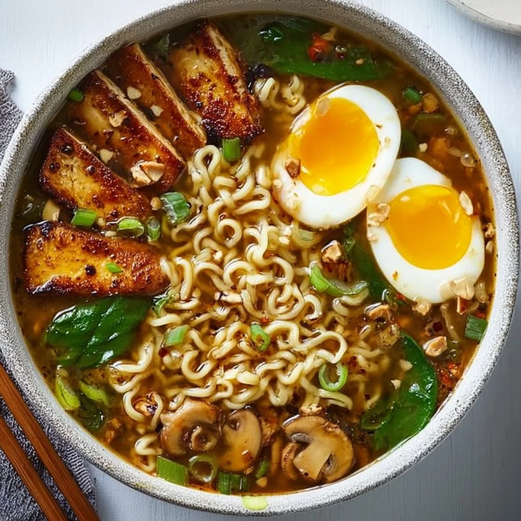 Bowl of homemade ramen with broth, noodles, and toppings
