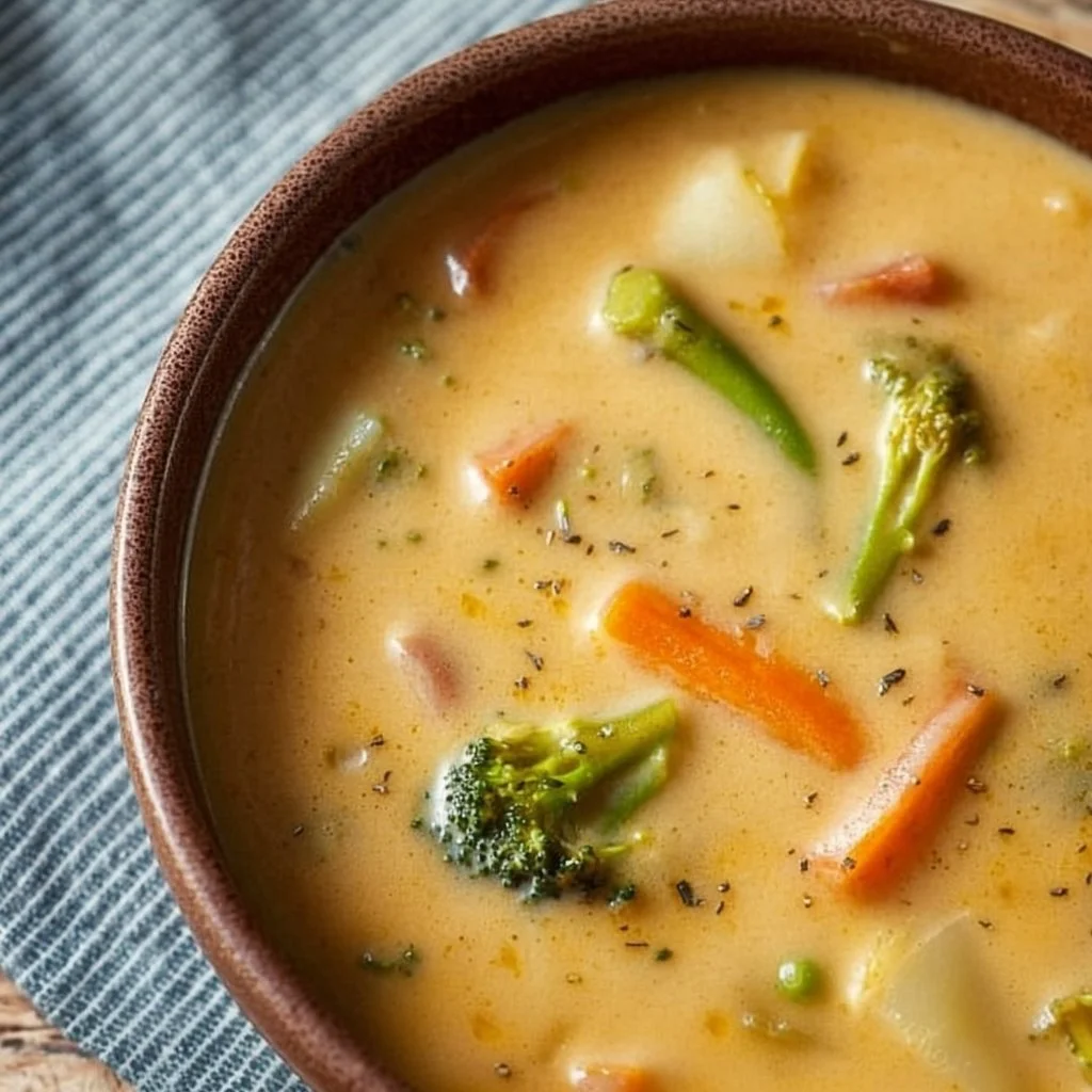 Low carb high protein soup in a bowl with fresh ingredients