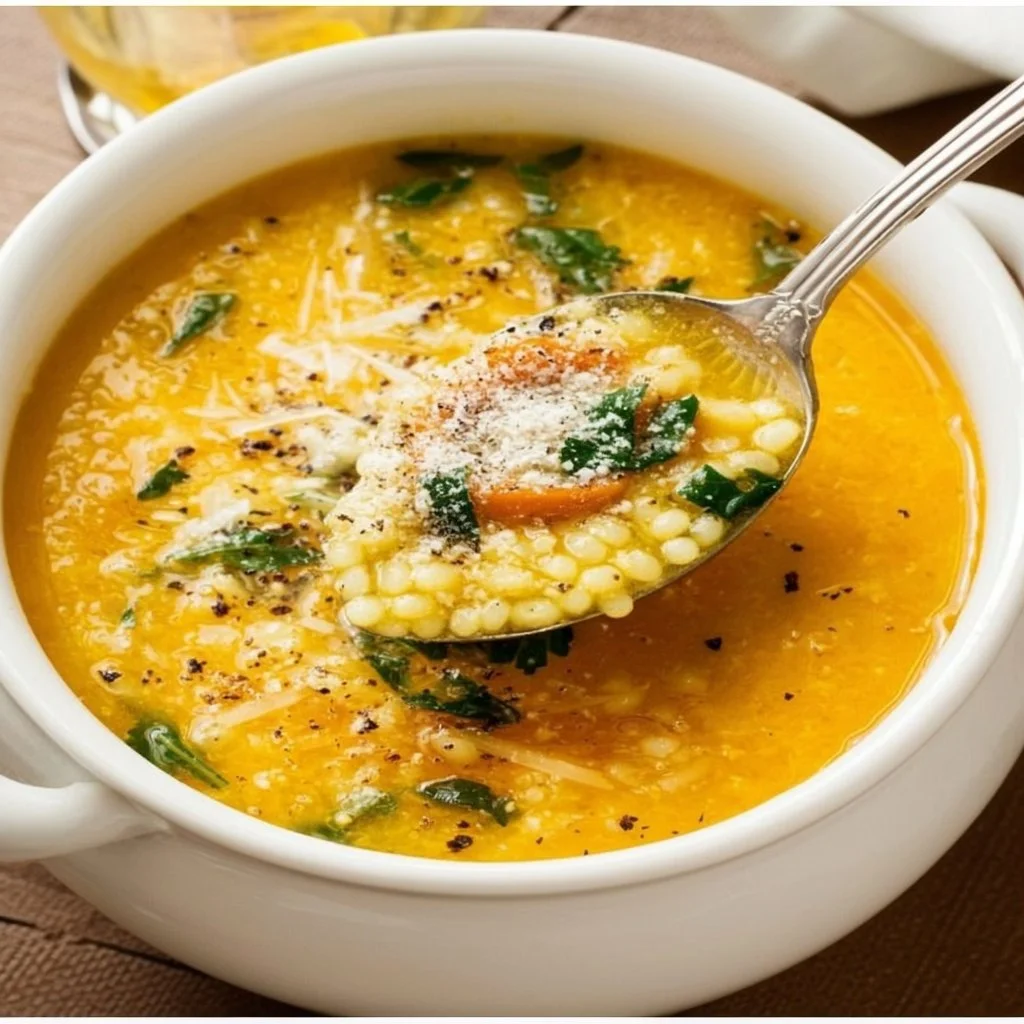 A bowl of delicious Italian Penicillin Soup garnished with herbs.