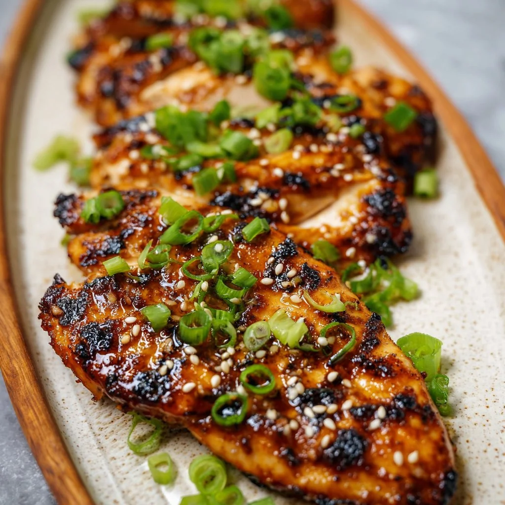 Korean grilled chicken breast served with fresh vegetables