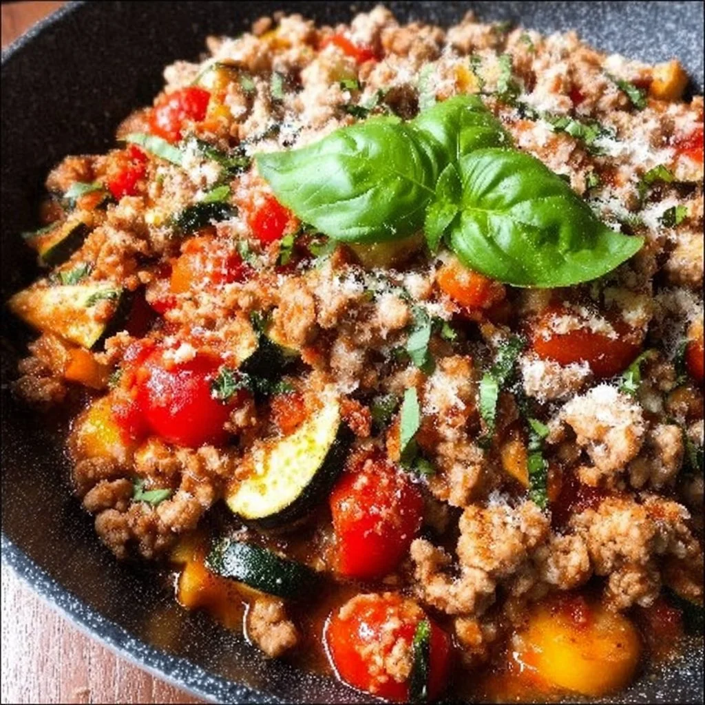 Low-Carb Italian Ground Turkey Skillet with vegetables and spices