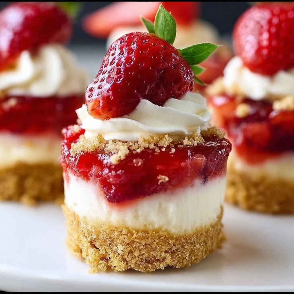 Mini strawberry cheesecakes topped with fresh strawberries