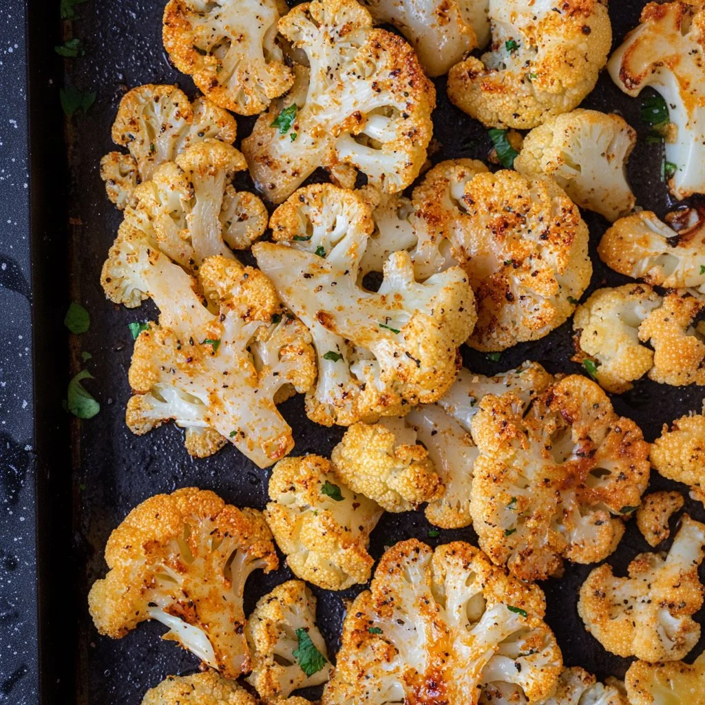 Delicious roasted cauliflower dish, seasoned and golden brown
