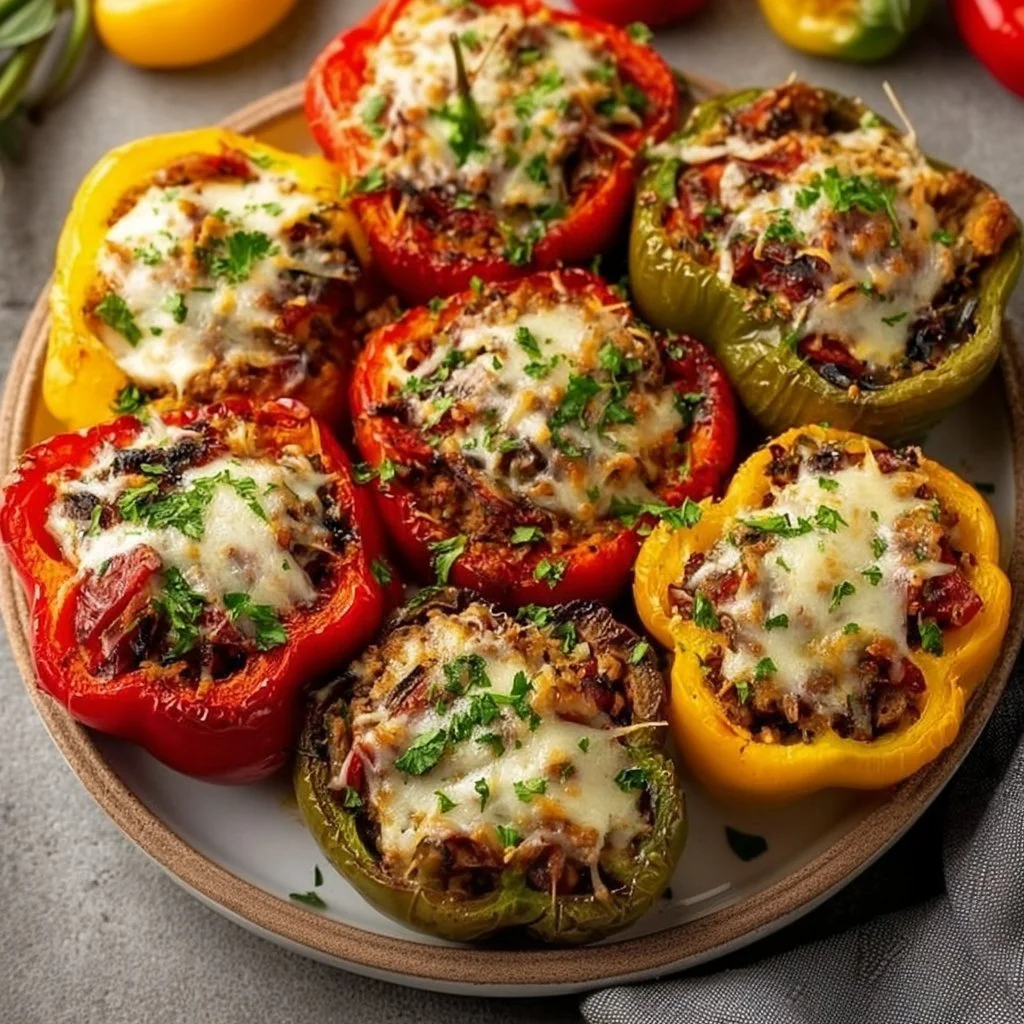 Delicious stuffed bell peppers filled with turkey and vegetables