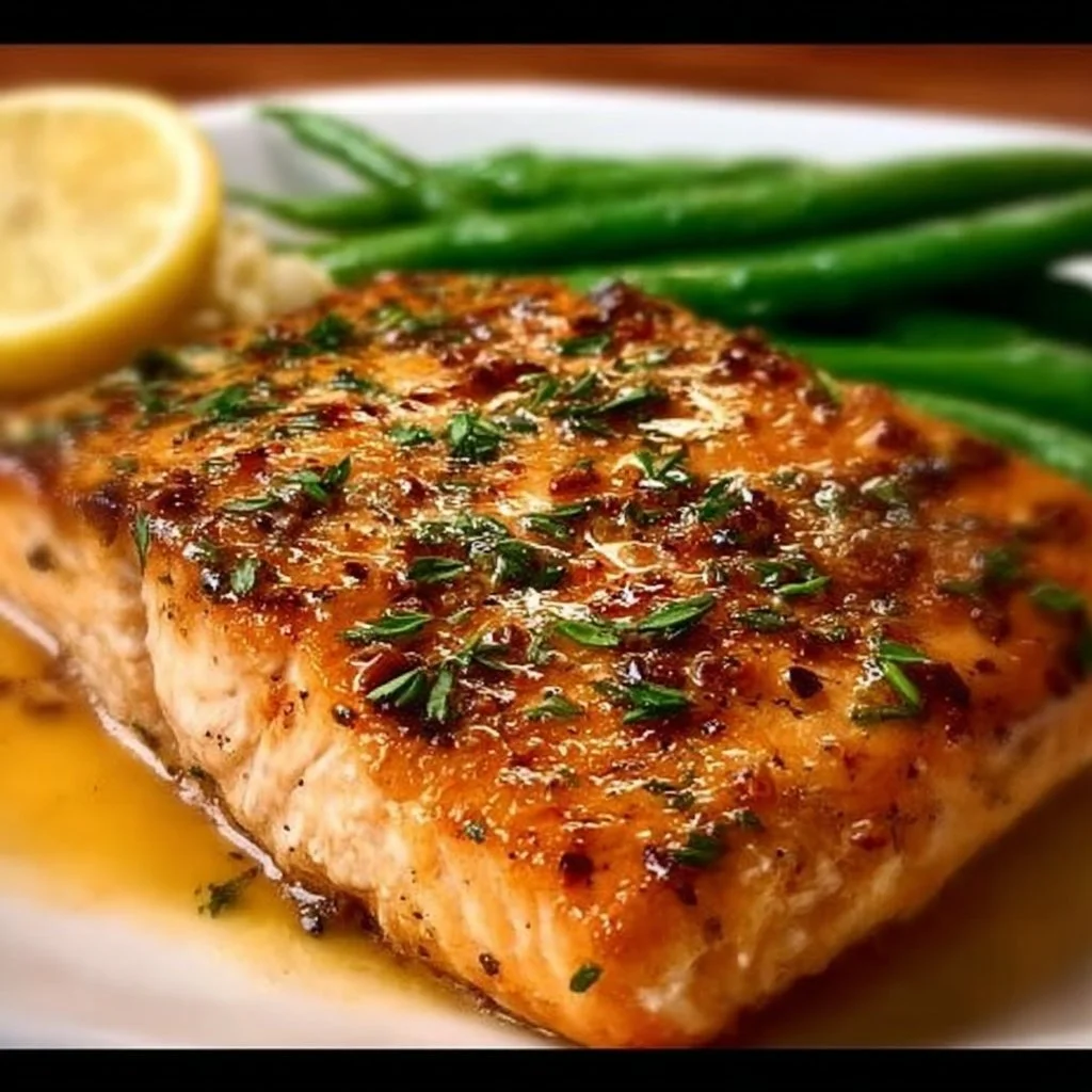 Delicious grilled Texas Roadhouse Salmon with seasoning and garnish.