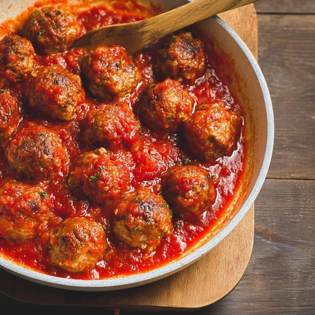 Delicious and healthy turkey meatballs served with sauce and herbs