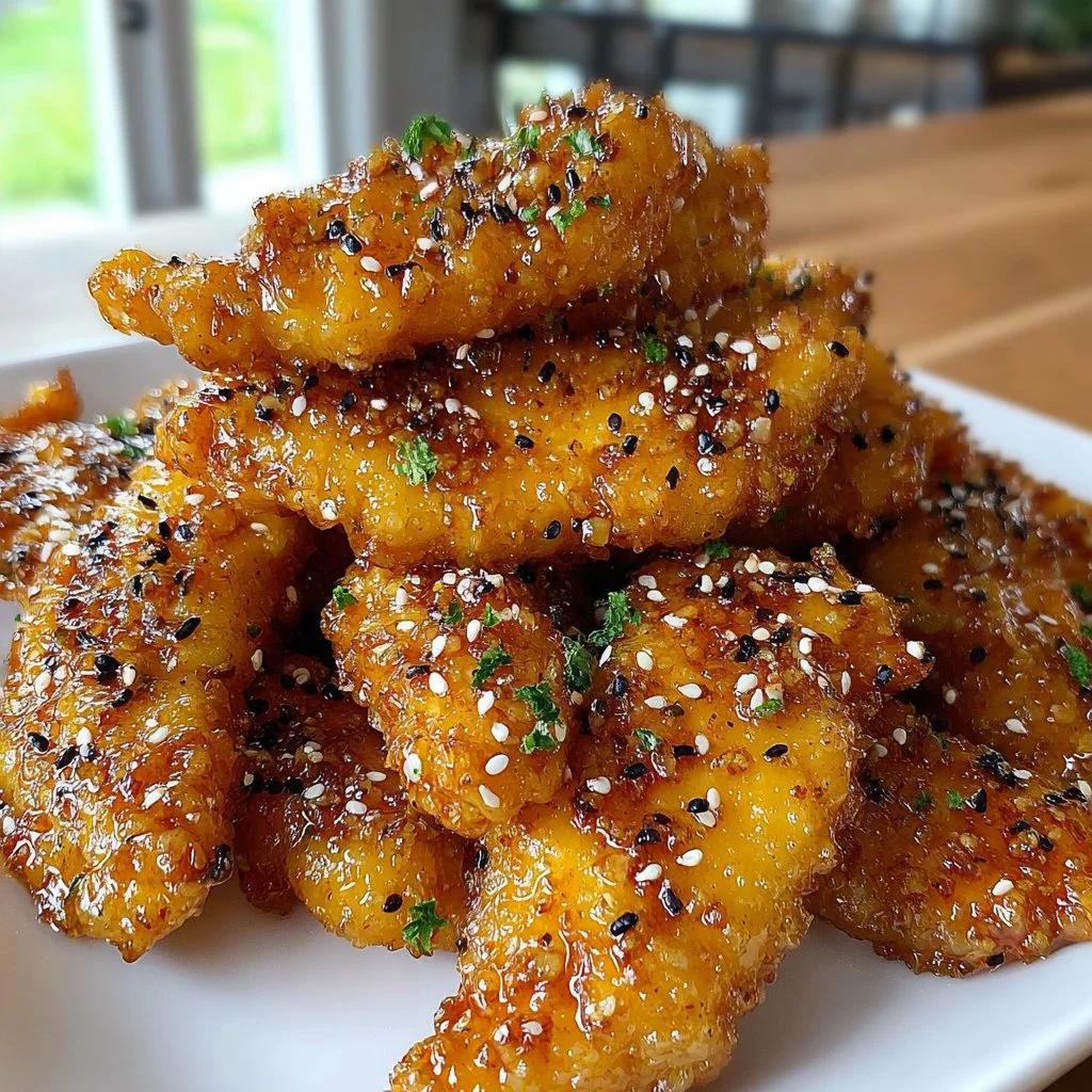 Crispy air fryer honey butter garlic chicken tenders with golden coating