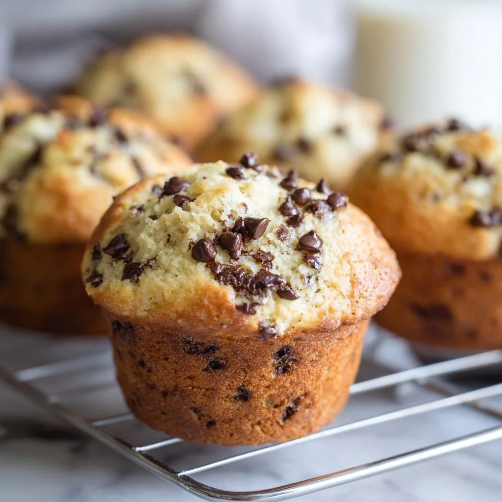 Delicious bakery-style chocolate chip muffins fresh out of the oven