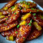 Delicious Brown Sugar Pineapple Wings garnished with fresh herbs