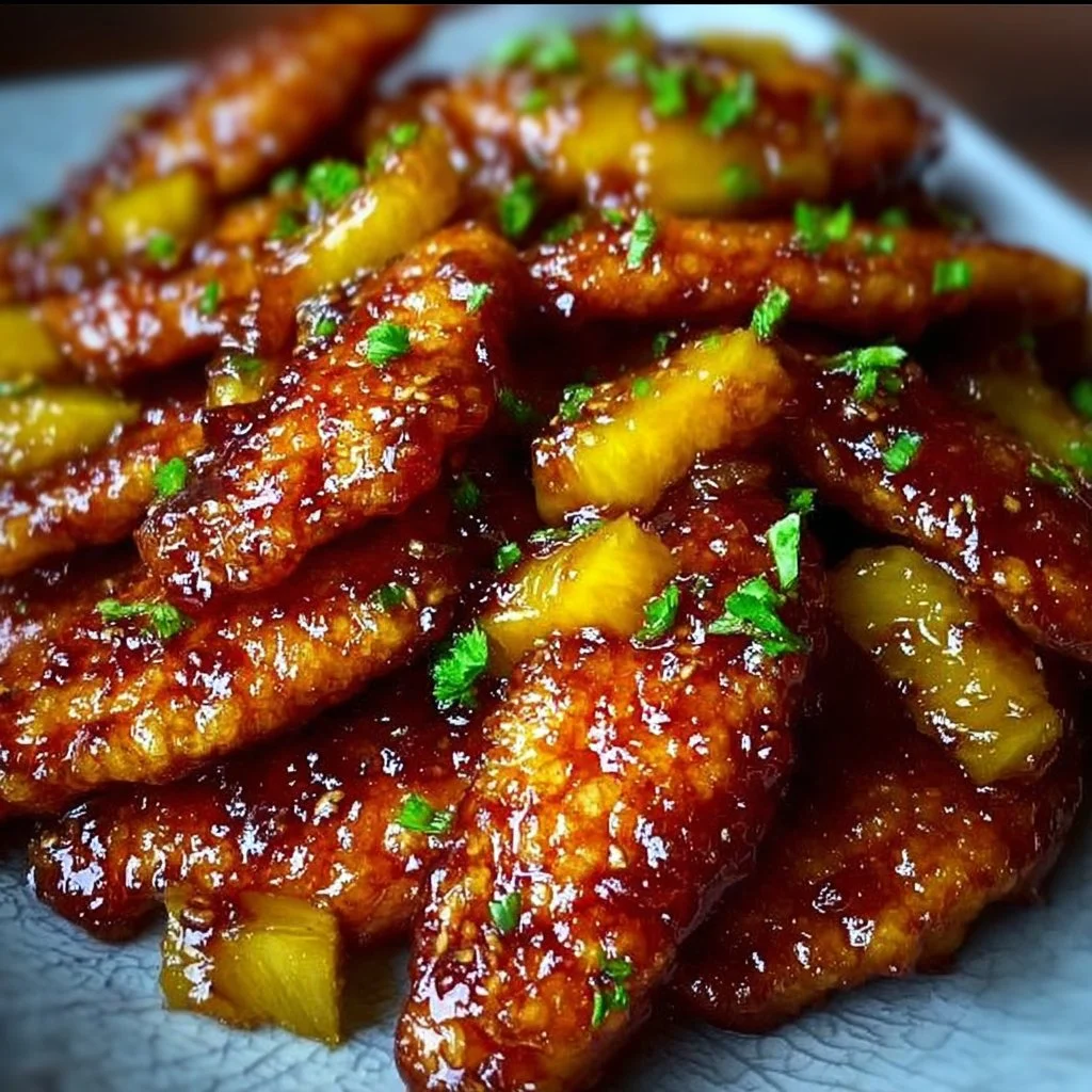 Delicious Brown Sugar Pineapple Wings garnished with fresh herbs