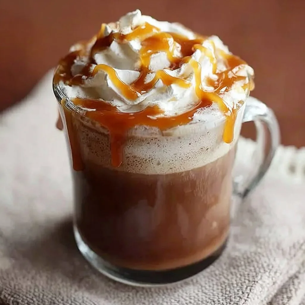 Delicious butterscotch caramel coffee in a steaming mug