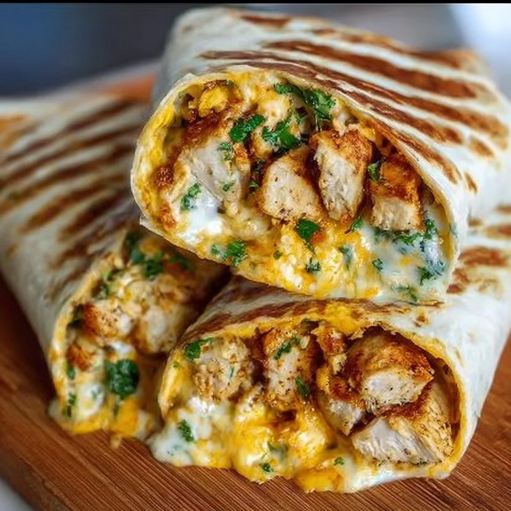 Delicious cheesy garlic chicken wraps ready to be served