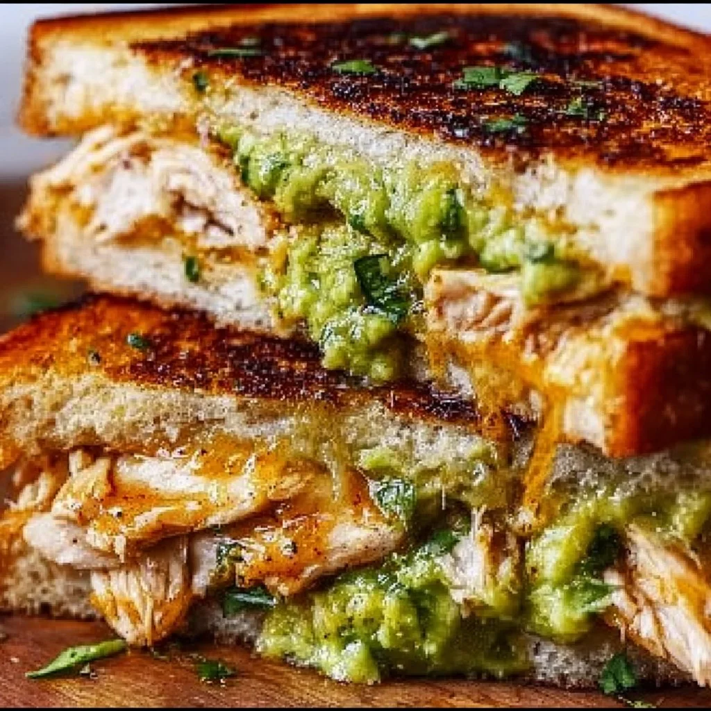 Delicious Chicken Avocado Melt Sandwich with cheese and fresh ingredients