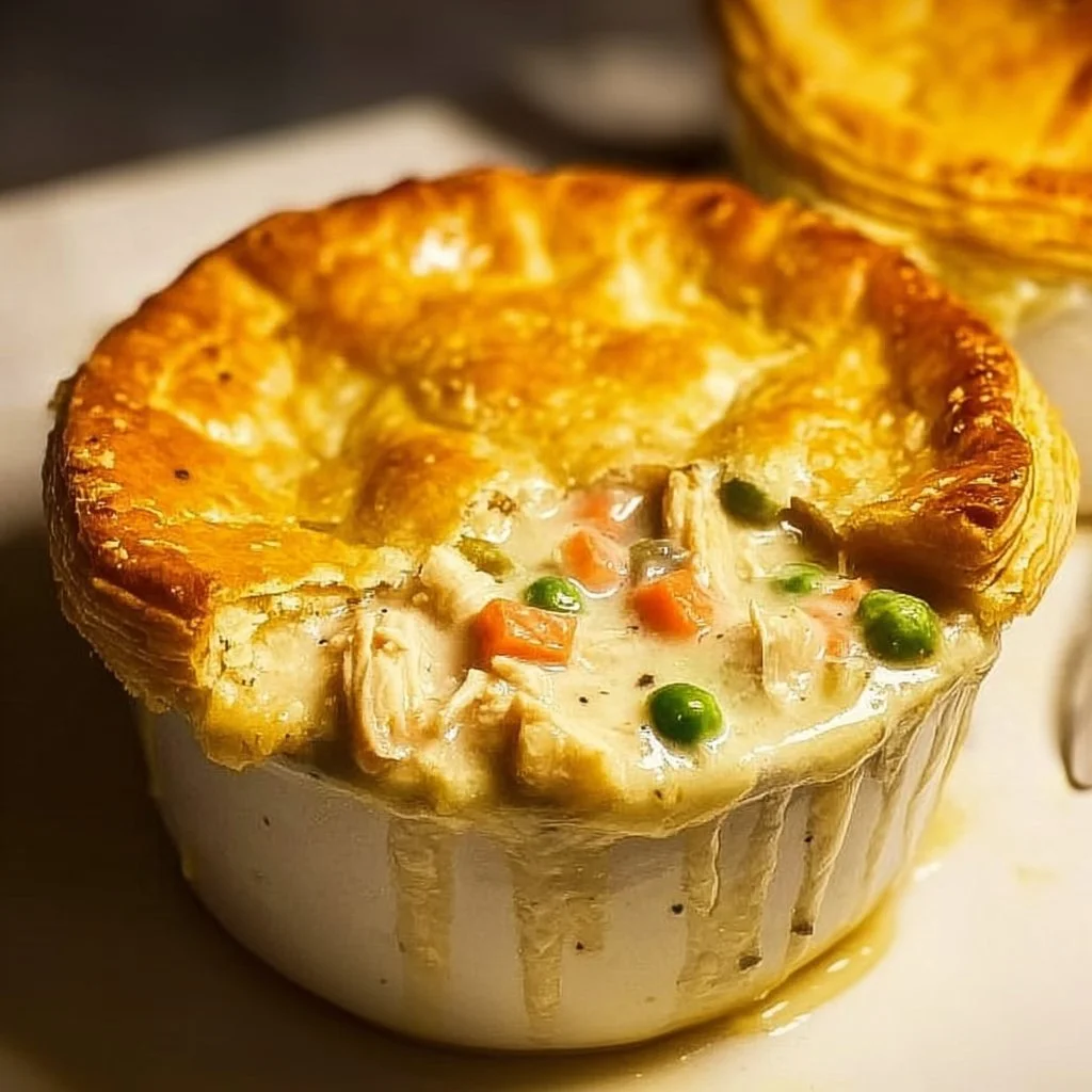 Homemade chicken pot pie with creamy filling and golden crust