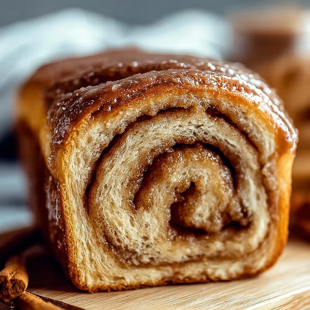 Freshly baked Cinnamon Swirl Bread with a golden crust and swirled cinnamon filling