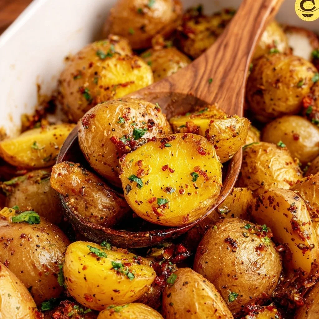 Delicious Cowboy Butter Potatoes served with fresh herbs and garlic.