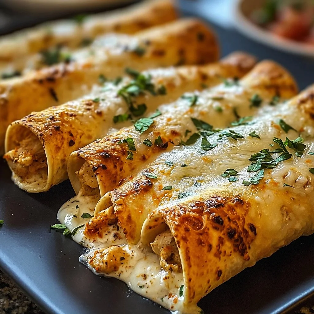 Golden crispy chicken taquitos served with salsa and guacamole