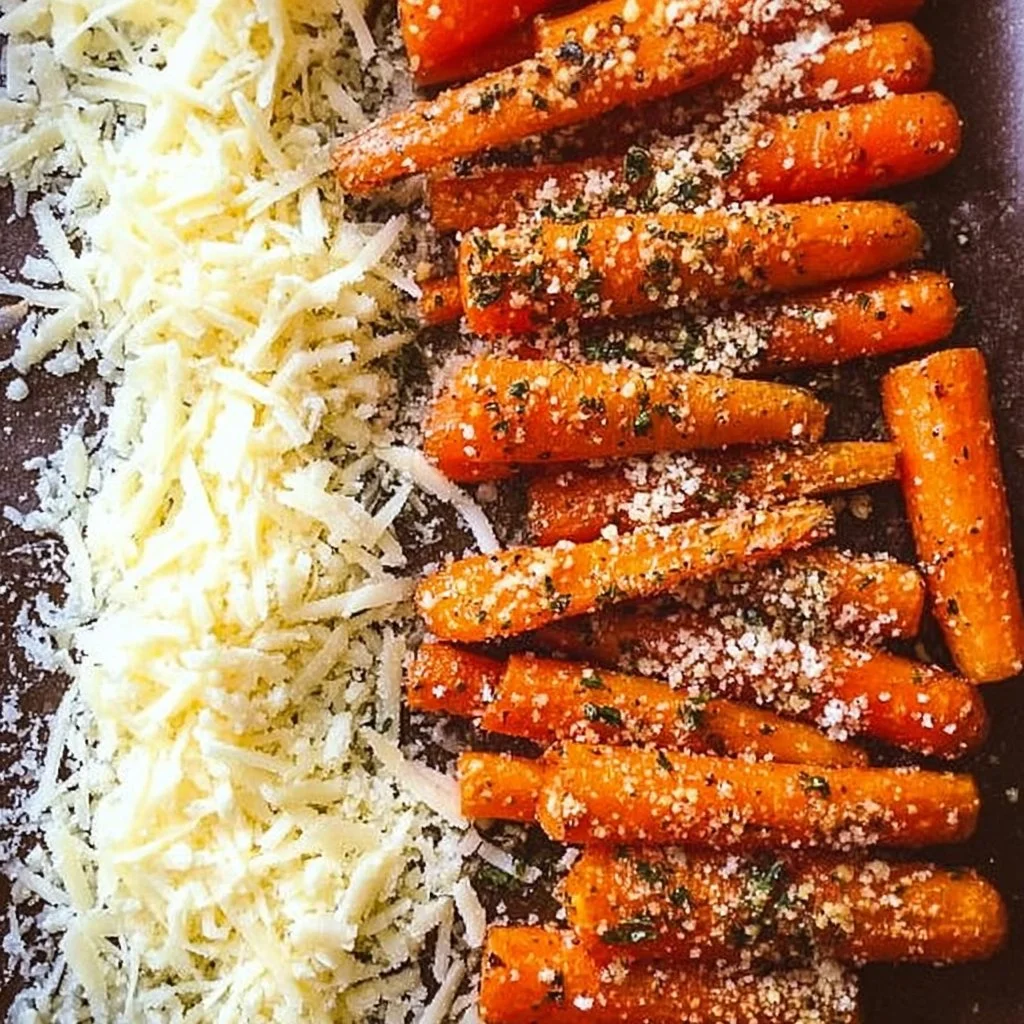 Crispy Parmesan roasted carrots garnished with herbs and spices