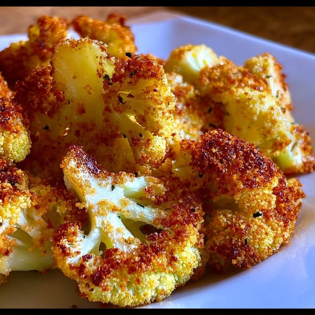 Crispy Parmesan roasted cauliflower served in a bowl with fresh herbs