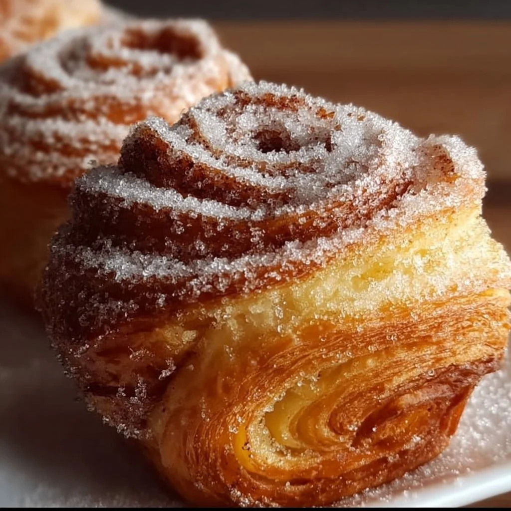 Freshly baked cruffins with cinnamon filling and flaky layers