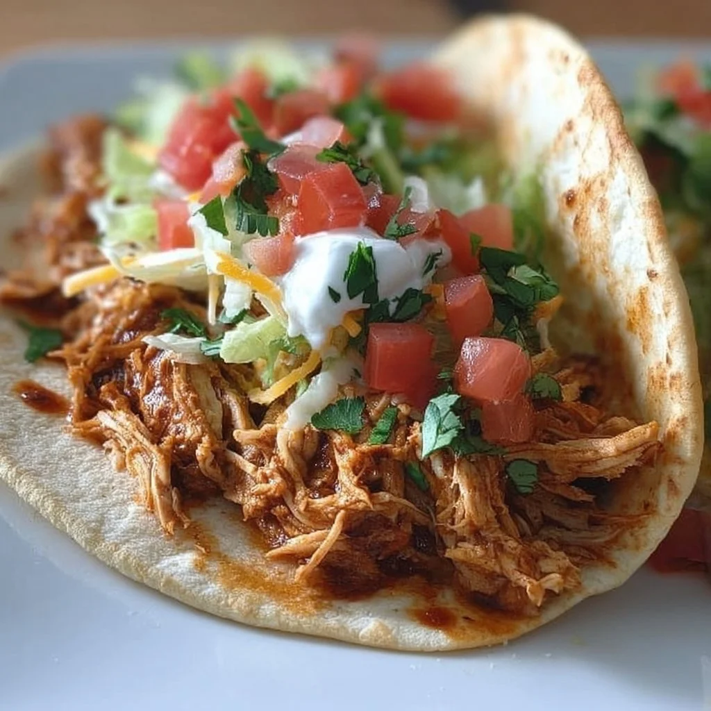 Plate of easy crockpot pulled chicken with fresh toppings