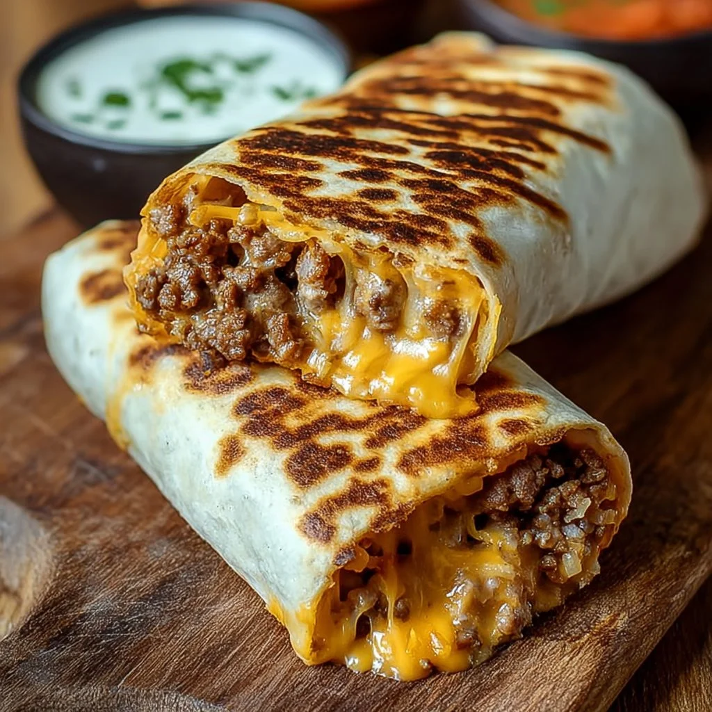 A grilled cheese burrito filled with melted cheese and tasty fillings.