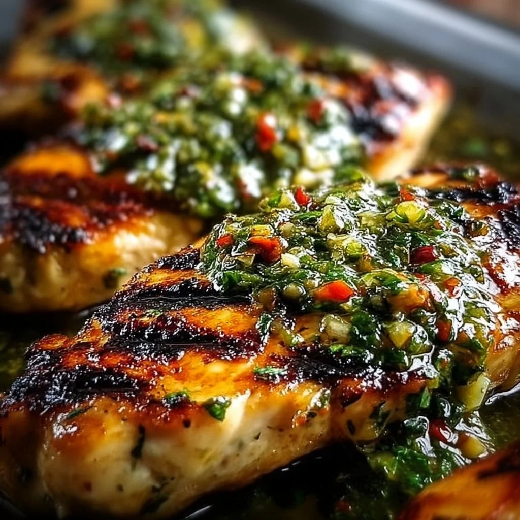 Grilled Salsa Verde Chicken topped with Pepper Jack cheese and garnished with fresh herbs.