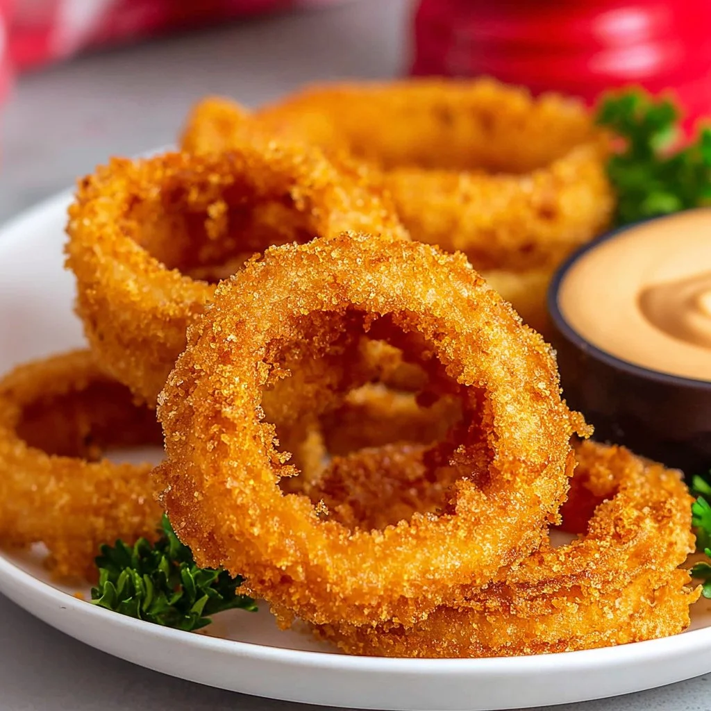 Extra crispy onion rings served on a plate, perfect for a crunchy snack.