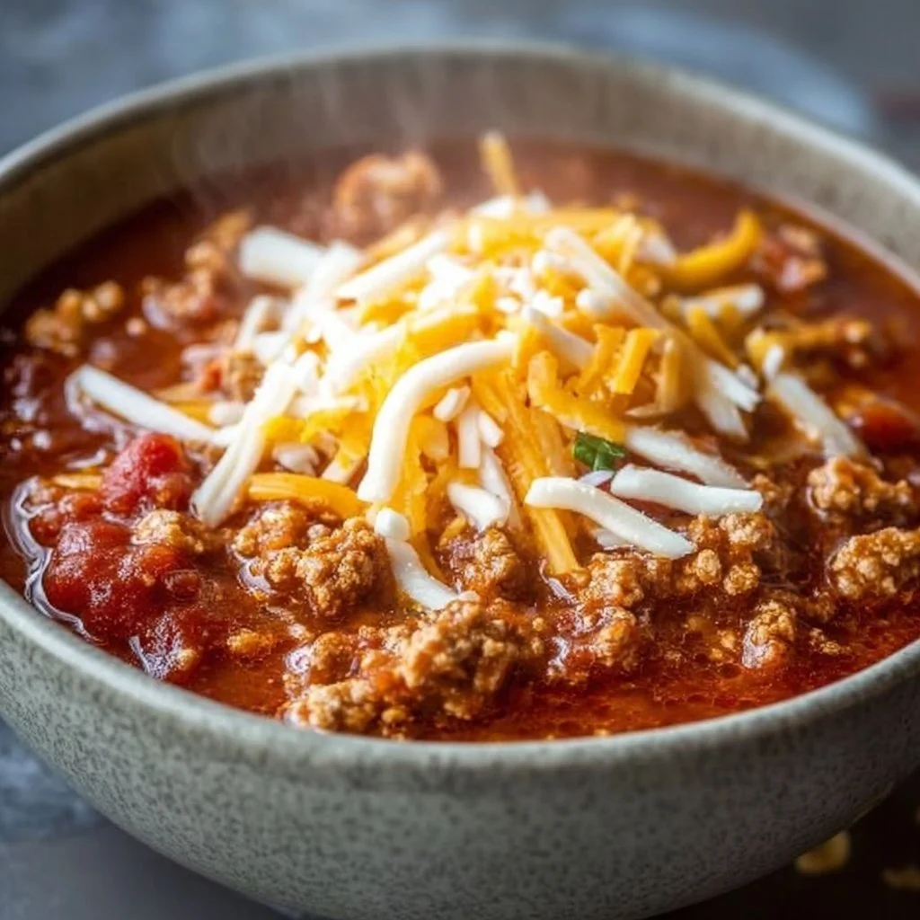 A bowl of spicy turkey chili topped with fresh herbs and served with cornbread.