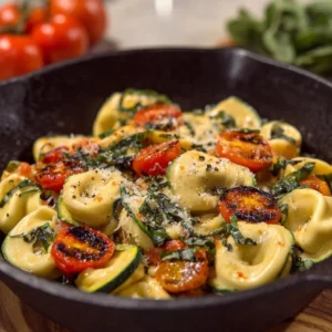 Delicious plate of Blackstone tortellini garnished with fresh herbs