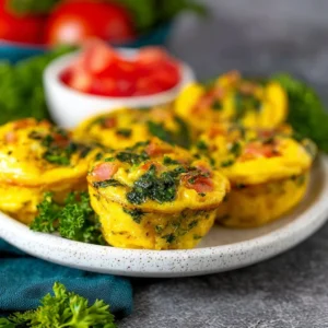 Delicious breakfast egg muffins baked in a muffin tin, perfect for a cozy morning meal.