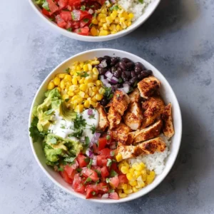 Delicious Chicken Burrito Protein Bowl with fresh ingredients and vibrant colors.