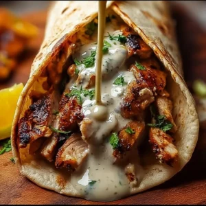 Delicious Chicken Shawarma with Garlic Sauce served on a plate