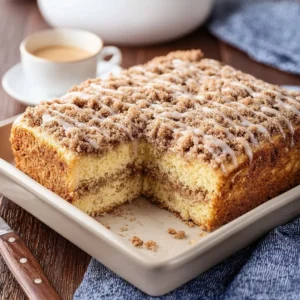 Delicious Cinnamon Coffee Cake with a crunchy streusel topping