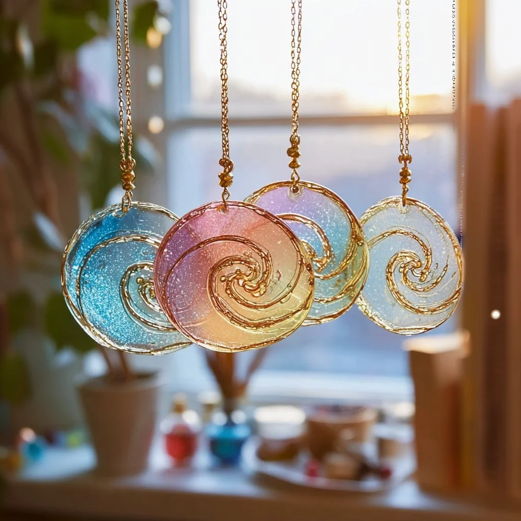 Colorful DIY suncatcher craft made with clear glue displayed in sunlight.