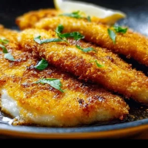Crispy pan fried fish served with lemon and herbs