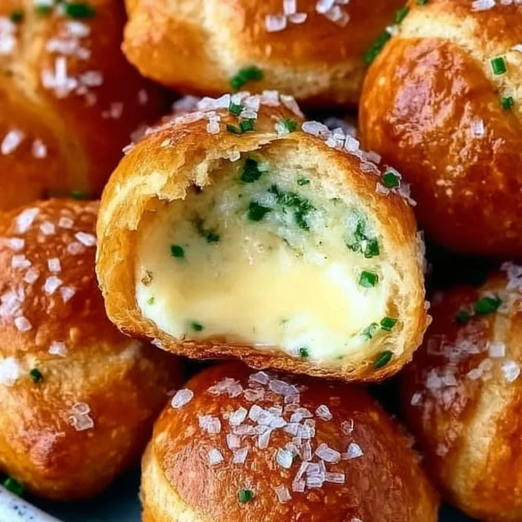 Garlic herb cheese stuffed pretzel bites served on a plate