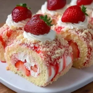 Heavenly Strawberry Shortcake Cheesecake Rolls served on a plate
