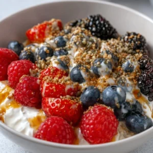 Healthy high-protein breakfast bowls with fruits and grains