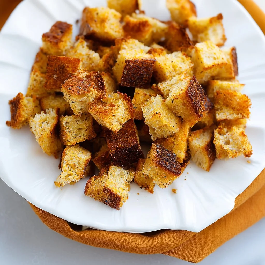 Bowl of homemade croutons ready to enhance salads and soups