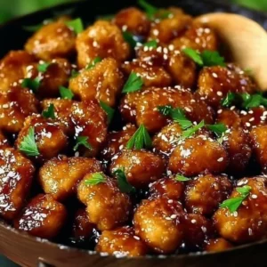 Delicious honey garlic chicken bites served on a platter