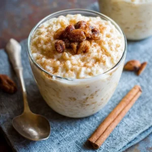 Bowl of creamy Instant Pot rice pudding with a sprinkle of cinnamon on top