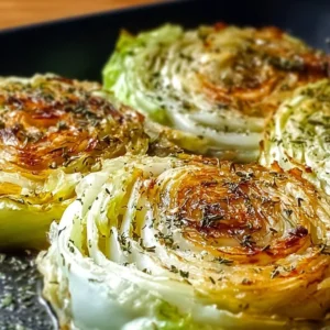 Plate of tender garlic cabbage steaks garnished and ready to serve.