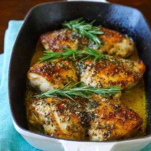 Delicious Rosemary Chicken served with herbs and vegetables