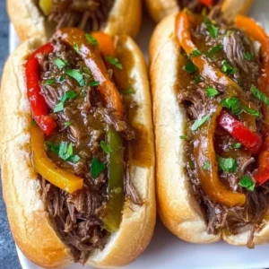 Delicious slow cooker Italian beef sandwiches served with toppings and sides