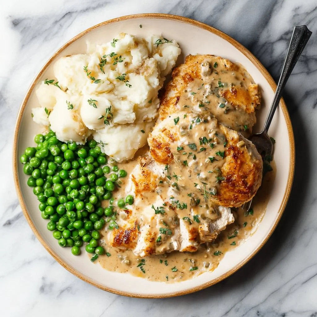 Delicious Boursin chicken served with creamy sauce and herbs