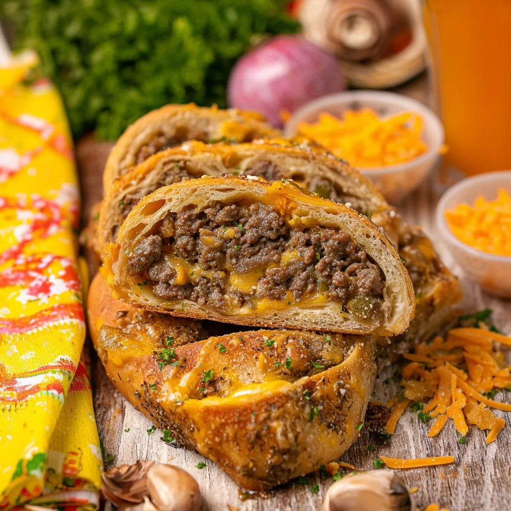 Homemade Garbage Bread stuffed with various ingredients and baked to perfection.